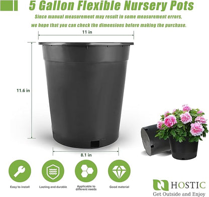 HOSTIC 5 Gallon Flexible Nursery Pots Gallon Pot with Drainage Holes Plastic Plant Container Suitable for Indoor Outdoor Vegetables Flowers Plants 10 PCS