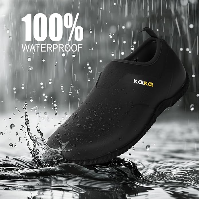 Kalkal Men's Rain Boots, Waterproof Garden Shoes, Neoprene Rubber Footwear for Camping, Lawn Care, Gardening and Yard Work(Size 6-14)