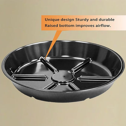 Plant Saucer Pot Tray 14 inch, 4 Packs Flower Planter Saucers and Drip Trays, Heavy Duty Round Plastic Flower Plant Dish Pant Plate to Catch Water for Indoor & Outdoor, Black