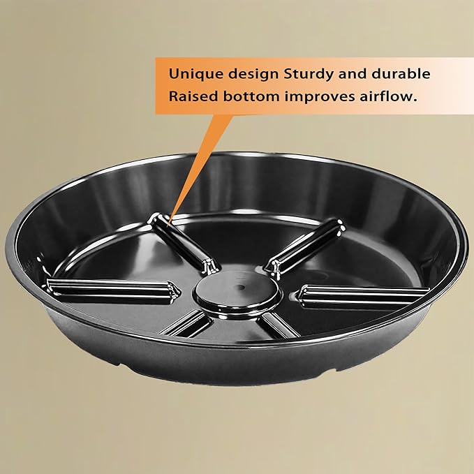 2 Pack of 12 Inches Plant Saucers for Indoor, Durable Plant Saucer Pot Tray, Round Plastic Flower Plant Dish Pant Plate to Catch Water, Black