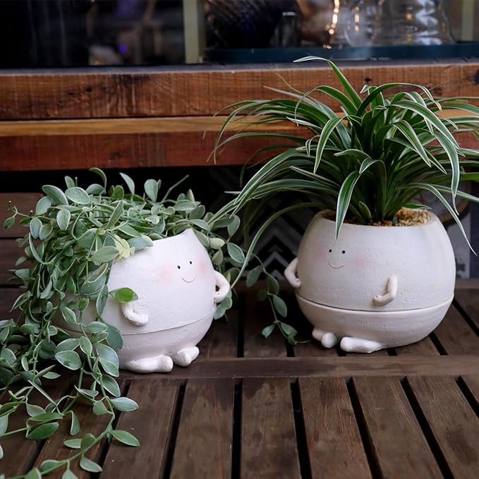 Smiley Face Self Watering Planter Pots for Indoor Outdoor Plant with Drainage Hole, Cheerful Kids Face Planters Pots Lovely Gift for Mother's Day, Christmas