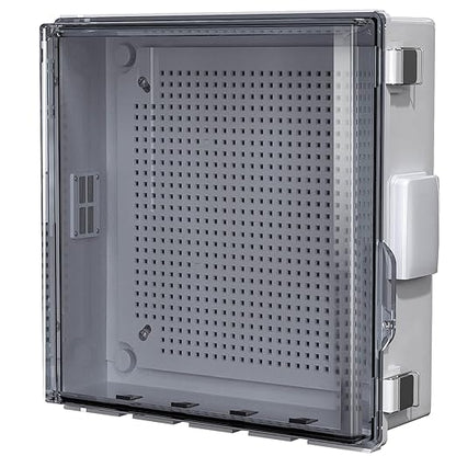 ABS Electrical Junction Box, Ventilated Design, Cable Grommets, IP65 Waterproof Enclosure, Indoor/Outdoor Use with Mounting Panel.. (Clear Cover, 13"x13"x5.1")