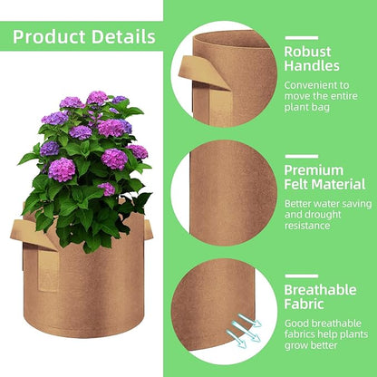 10 Gallon Garden Grow Bags, 30 Pack 10 Gal Planter Bags Fabric Pot, Nonwoven Grow Pots Heavy Duty Aeration Fabric Pots with Handles, Garden Fabric Planters for Vegetables Flowers (Brown)