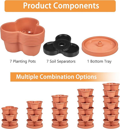 VECELO 7 Tier Vertical Garden Planter, Self Watering Stackable Planters with Wheels for Strawberries, Herbs, Flowers, Vegetables, Red