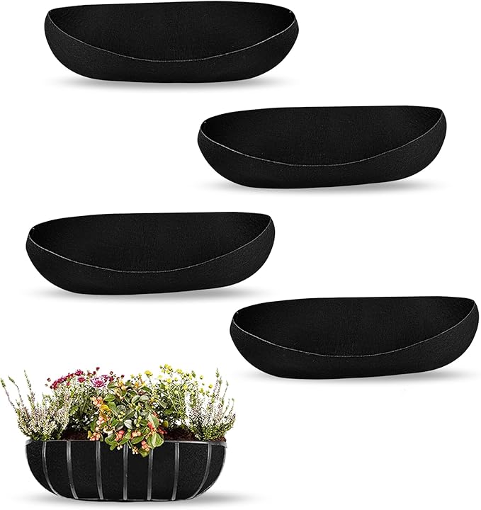 4 Pack Planter Basket Liners, Trough Window Box Liners, Round Fabric Planter Liner, Durable Felt Hanging Basket Liners Replacement Coco Liner for Planters Garden Flower Vegetables (Trough 30in)