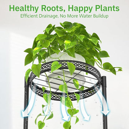 4 Tier Plant Stand Indoor Outdoor, Metal Flower Pot Shelf Holder Clearance, Tall Corner Rack for Multiple Plants, Modern Organizer Display for Patio Orchid Office Porch Living Room Garden, Black