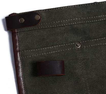 Luchuan Heavy Duty Canvas Tool Apron With the Adjustable Genuine Leather Belt (Army Green)