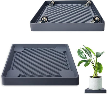 2PCS Square Plant Caddy with Hidden Wheels, Heavy Duty Rolling Plant Stand Caddy with Wheels, Pot Base for Indoor Outdoor, Gray, 14 inches