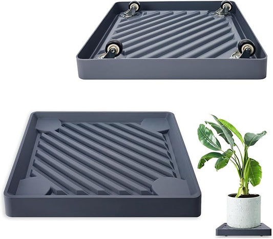 2PCS Square Plant Caddy with Hidden Wheels, Heavy Duty Rolling Plant Stand Caddy with Wheels, Pot Base for Indoor Outdoor, Gray, 14 inches