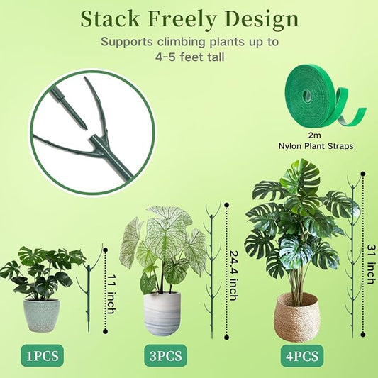 6 Pack Monstera Plant Support, 43inch Stackable Plant Stakes with 20Pcs Clips & 1Pcs Ties, Alternative to Moss Pole Plants Sticks Structures for Climbing Indoor Outdoor Potted Plants