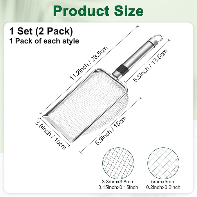 2-Pack Gardening Soil Sifter, 4/6 mm Mesh Stainless Steel Sand Soil Compost Sieve with Stainless Steel Handle for Sand/Dirt/Rock Compost [Silver Tone]