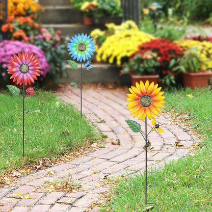 Stargarden Metal Flower Garden Stakes, 3 Pcs Decorative Garden Stakes, Colorful Metal Flowers Garden Decor, Waterproof Lawn Ornaments for Indoor, Outdoor