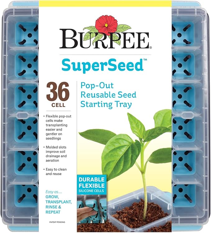 Burpee, 9 Quarts | Premium Organic Potting Natural Soil Mix Food & SuperSeed Seed Starting Tray | 36 Cell Reusable Seed Starter Tray