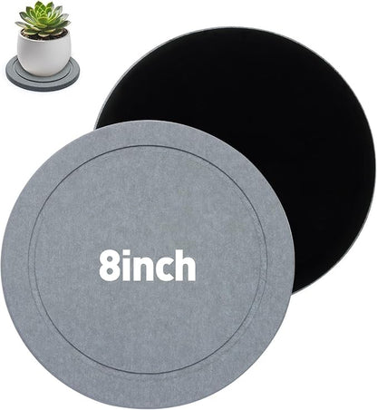 Azhou Diatomaceous Earth Plant Saucers 2-Pack with Velvet Bottom - 8 Inch Water Absorbing Heavy Duty Flower Pot Trays, Moisture Control Indoor Outdoor Catcher for Home, Office, Kitchen