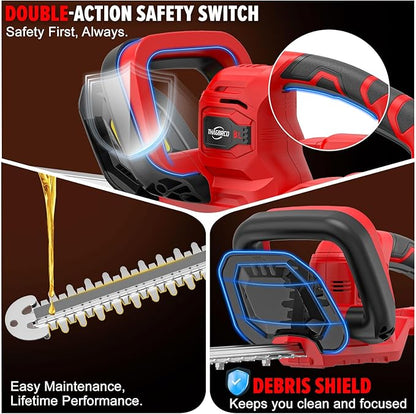 Hedge Trimmer Compatible for Milwaukee 18V Battery，Cordless Electric Hedge Trimmer with 1600RPM Brushless Motor, 22'' Dual-Action Blade with 3/5'' Cutting Capacity (NO Battery)