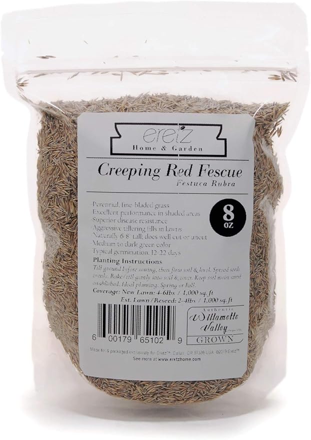 Creeping Red Fine Fescue Seed by Eretz (8oz) - Choose Size! Willamette Valley Oregon Grown, No Fillers, No Weed or Other Crop Seeds, Premium Shade Grass Seed.