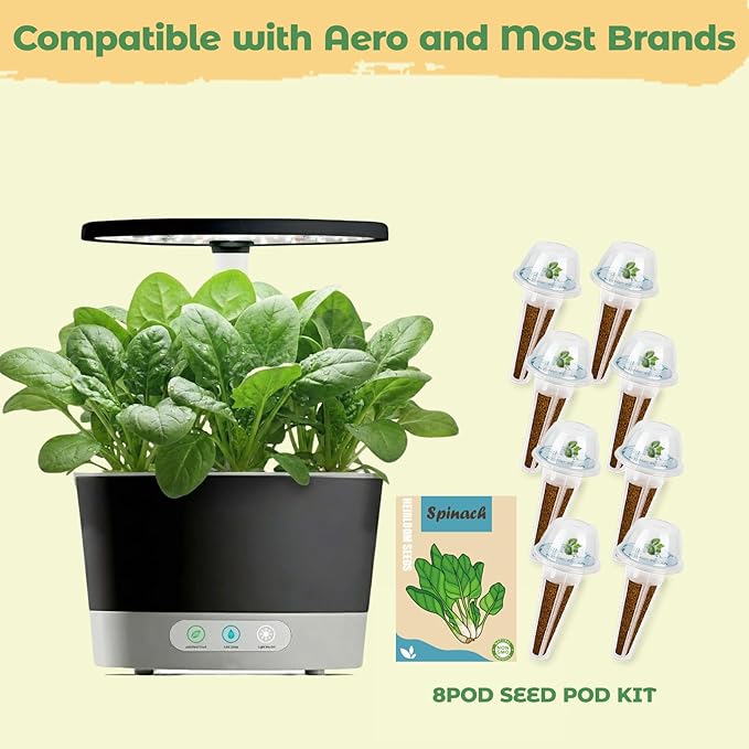8-Pod Spinach Seed Pod Kit for Aerogarden, Includes Spinach Seeds - Universal Hydroponic Pods Indoor Gardening Supplies (8-Pod)