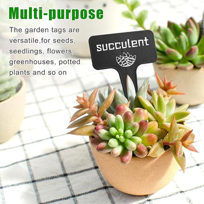 100Pcs T-Type Plant Labels, Black Durable Plastic Plant Tags with A Marker Pen, Reusable Waterproof Plant Markers for Outdoor Nursery Plants Seed