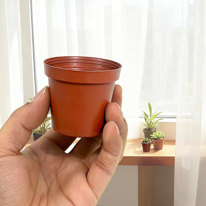 2 Inch Round Nursery Seedling Pots (Red+Clear),100 Pack Mini Plastic Seedling Planter,Sturdy Small Plastic Pots with Drainage Holes for Seed Starting, Succulents, Indoor Outdoor Gardening