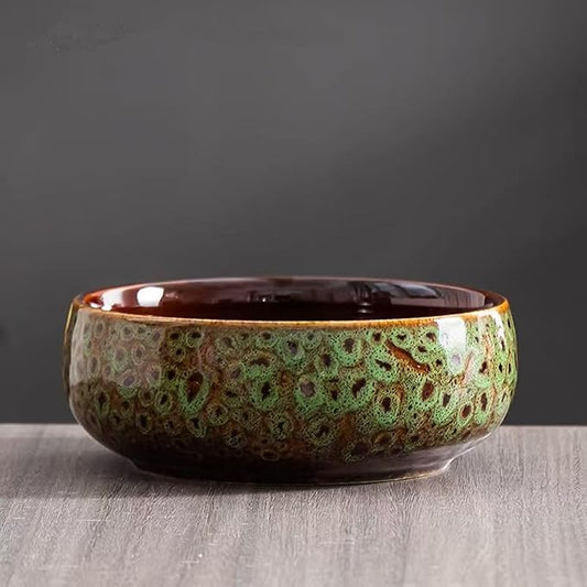 Lotus Bowl Planter, Lotus Bowls for Planting in Water Indoors, Ceramic Planters for Indoor Plants, Thickened Round Planter, for Succulent Plants Leak-Proof Design (Green)