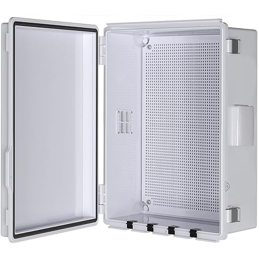 Electrical Junction Box, Ventilated Design, Cable Grommets, Indoor/Outdoor Use with Mounting Panel & Hinged Cover. Waterproof IP 65. (Grey Cover, 13.8"x9.7"x5.9")