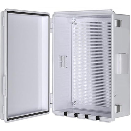 Electrical Junction Box, Ventilated Design, Cable Grommets, Indoor/Outdoor Use with Mounting Panel & Hinged Cover. Waterproof IP 65. (Grey Cover, 13.8"x9.7"x5.9")