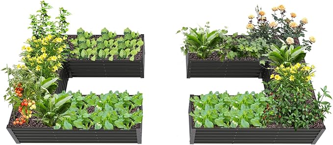 A ANLEOLIFE 2 Set U-Shaped Galvanized Raised Garden Beds Outdoor,6x6x1.5ft Large Metal Planter Box for Planting Vegetables Flowers Herb, Anti-Rust & Easy-Setup, Quartz Grey