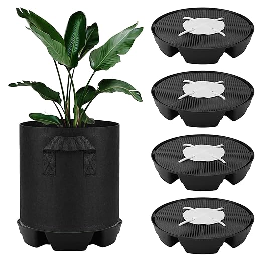 4pcs Auto Plant Watering Devices, Plastic Self-Watering Base with Cotton Fabric & Rope Automatic Autopots Water Planter Saucer Stand Trays for Greenhouse Indoors Grow Tents Grow Bags Accessories