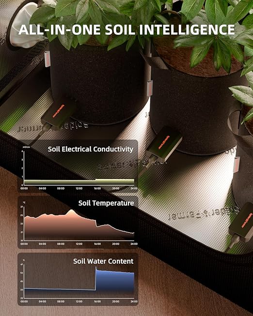 Spider Farmer GGS 3 in 1 Soil Sensor Pro 3Pcs, EC Moisture Temp Meter Tester with RJ12 Support Smart APP Control for Garden Indoor Grow Tent Room