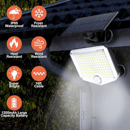 153 LED Solar Wall Lights, 180° Beam Angle Security Lights Outdoor with Remote, Motion Sensor Lights with 3 Modes, Waterproof Flood Lights for Porch, Patio,Yard,Garage, 4 Pack