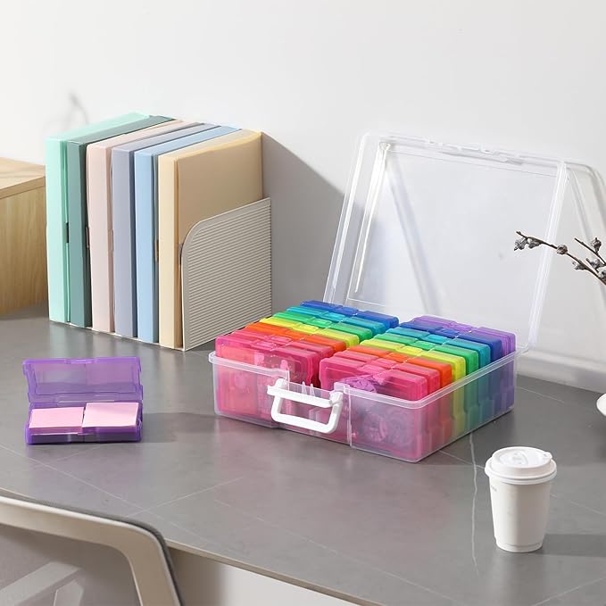 novelinks Transparent 4" x 6" Photo Cases and Clear Craft Keeper with Handle, 16 Inner Photo Organizers & Photo Storage Box, Plastic Photo Storage Containers (Multi-colored)