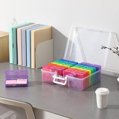 novelinks Transparent 4" x 6" Photo Cases and Clear Craft Keeper with Handle, 16 Inner Photo Organizers & Photo Storage Box, Plastic Photo Storage Containers (Multi-colored)