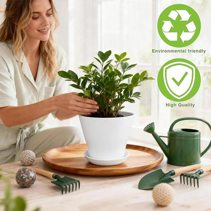 24-Pack 4-Inch Plastic Plant Pots with Saucers, Colorful Seed Starter Nursery Pots with Drainage Holes, Thick Small Planters for Indoor and Outdoor Flowers, Succulents, and Seedlings (8 Colors)