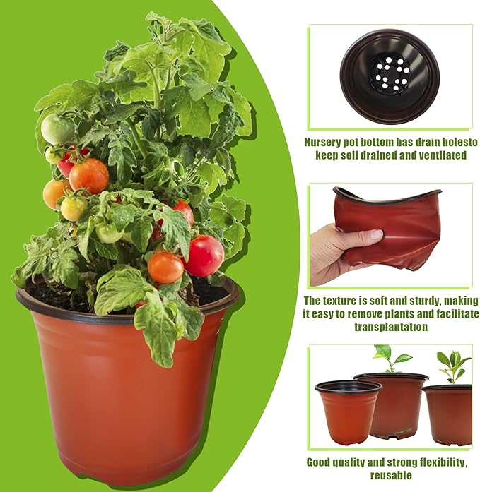 100 Packs 6" Plant Nursery Pots Plastic Seedling Starter pot Flower Planter Container Seed Grow Pot with Drainage Hole for Indoor Outdoor Garden Suitable for Succulent Seedling Cutting Transplanting