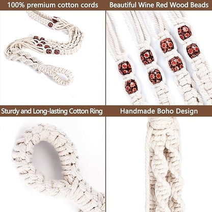 Handmade Macrame Plant Hanger with 2PCS Hooks, Elegant Hanging Plant Holder for Indoor Outdoor Plants, Sturdy Hanging Planters with No Tassel, 33 Inch, Ivory