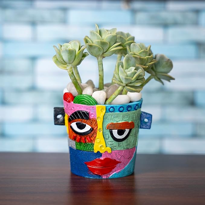 Abstract Face Plant Pot, Picasso Head Planter for Indoor Plants, Funny Face Flower Pot, Colorful Succulents Vase for Outdoor Garden and Home Decor