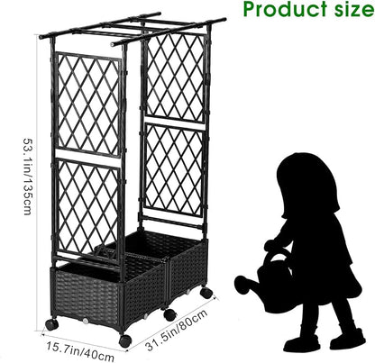 Planter with Trellis Raised Garden Beds, 4.5ft Tall with Screen Indoor Outdoor, Vegetable Flower Privacy Planter Box for Backyard Balcony Patio, Black