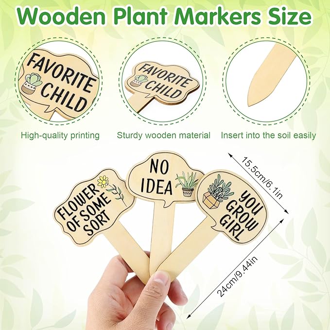 15pcs Garden Plant Markers, Wooden Plant Signs, Funny Plants Stakes, Plants Labels Tab Cute Words Patterns Garden Tags for Indoor Outdoor Patio Home Decoration Gifts
