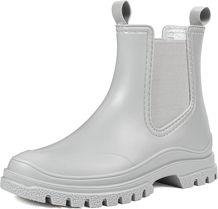 DKSUKO Rain Boots Women Waterproof Chelsea Boots Ankle Garden Shoes for Ladies Rubber Short Rainboots with Removable Comfort Insole for Outdoor Work Deck Mud Boots