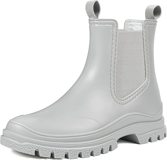 DKSUKO Rain Boots Women Waterproof Chelsea Boots Ankle Garden Shoes for Ladies Rubber Short Rainboots with Removable Comfort Insole for Outdoor Work Deck Mud Boots