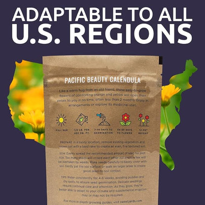 Calendula ‘Pacific Beauty Mix’ – Bulk Quarter Pound Bag – Over 12,000 Open Pollinated Non-GMO Wildflower Seeds – Calendula officinalis