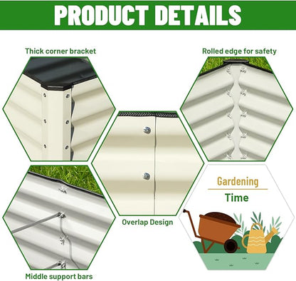 SnugNiture Galvanized Raised Garden Bed 8x4x2FT Outdoor Large Metal Planter Box Steel Kit for Planting Vegetables, Flowers, Beige White