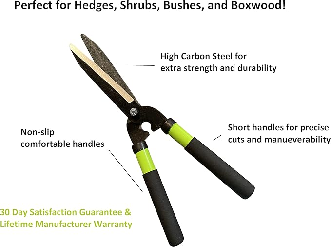GARDEN GURU Hedge Shears Clippers for Trimming & Shaping Borders, Boxwood, Decorative Shrubs, Bushes, Grass – 15 inch High Carbon Steel Gardening Hedge Clippers & Shears with Comfort Grip Handles (2)