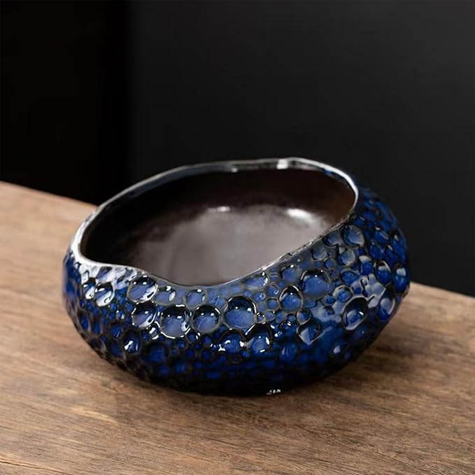 Lotus Bowl Planter, Lotus Bowls for Planting in Water Indoors, Ceramic Planters for Indoor Plants, Thickened Round Planter, for Succulent Plants Leak-Proof Design (Blue Planet)