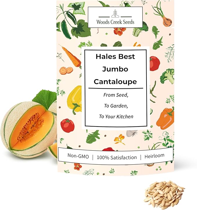 Hales Best Jumbo Cantaloupe Seeds for Planting – Heirloom, Non-GMO Melon Seeds for Home Gardens, Large Sweet Cantaloupes with Juicy Orange Flesh | Woods Creek Seeds