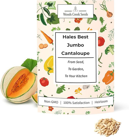 Hales Best Jumbo Cantaloupe Seeds for Planting – Heirloom, Non-GMO Melon Seeds for Home Gardens, Large Sweet Cantaloupes with Juicy Orange Flesh | Woods Creek Seeds
