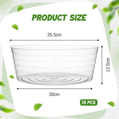 Hoolerry 15 Pcs Plastic Plant Saucer Clear Deep Drip Tray Thickened Clear Plant Saucers Trays for Pots Deep Drip Trays for Home Garden Indoor and Outdoor Potted (14 Inch)