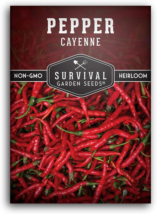 Cayenne Pepper Seeds for Planting | Hot Heirloom Non-GMO Red Peppers with 30,000–50,000 Scoville Heat – Survival Garden Seeds (1 Pack)