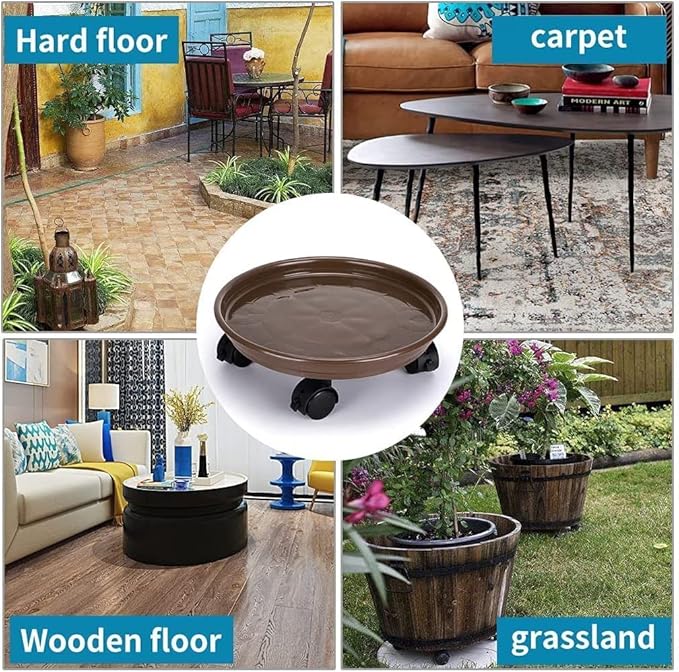 2Pcs Plant Caddy,Planter Pot Mover, Plant Pot Pallet Dolly Caster with Universal Wheels, Round Movable Planter Dolly Trolley Tray Pallet Outdoor Indoor Tree Flower Stand Planter (15.5 inch+2pcs+brown)