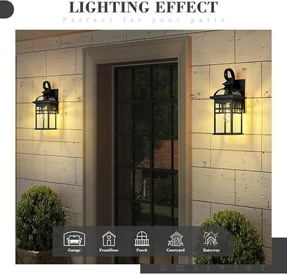 Emliviar Farmhouse 15 Inch Outdoor Wall Sconce, 1-Light Outdoor House Lights with Seeded Glass, Black Finish, DE281B BK